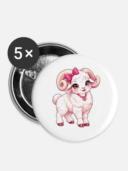 Kawaii Dall Dickhorn-Schaf - Buttons groß 56 mm (5er Pack) - Weiß