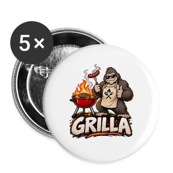 Grillen Grill-Gorilla Grilla Grillparty Sommer - Buttons groß 56 mm (5er Pack) - Weiß - Vorne