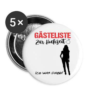 Gästeliste Gästebuch zur Hochzeit Frau Married - Buttons groß 56 mm (5er Pack) - Weiß - Vorne