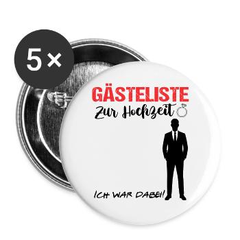 Gästeliste Gästebuch zur Hochzeit Mann Married - Buttons groß 56 mm (5er Pack) - Weiß - Vorne