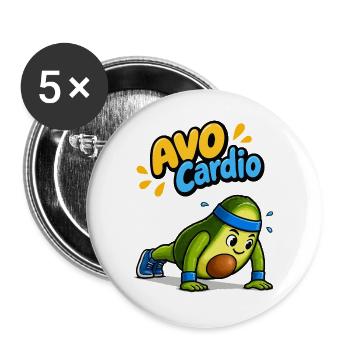 Avo Cardio Avocado Workout - Buttons groß 56 mm (5er Pack) - Weiß - Vorne