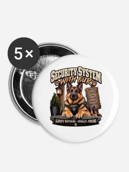 Sicherheitssystem mit Pelz-Wachhund - Buttons groß 56 mm (5er Pack) - Weiß