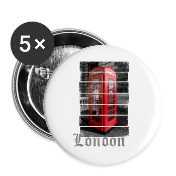 London Design mit Roter Telefonzelle Souvenir - Buttons groß 56 mm (5er Pack) - Weiß - Vorne