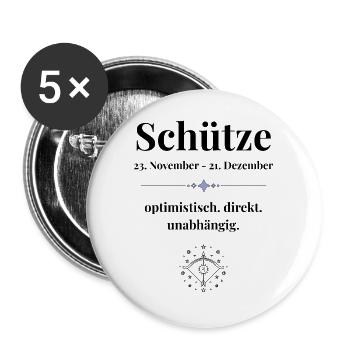 Schütze Sternzeichen - optimistisch & direkt - Buttons groß 56 mm (5er Pack) - Weiß - Vorne