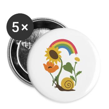 Sonnenblume · Schnecke · Blumen · Mohn - Buttons groß 56 mm (5er Pack) - Weiß - Vorne