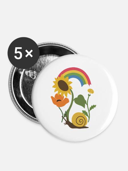 Sonnenblume · Schnecke · Blumen · Mohn - Buttons groß 56 mm (5er Pack) - Weiß