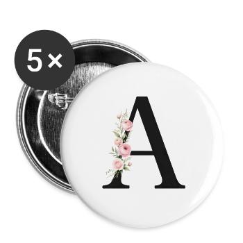 A Buchstabe Monogram Floral - Buttons groß 56 mm (5er Pack) - Weiß - Vorne