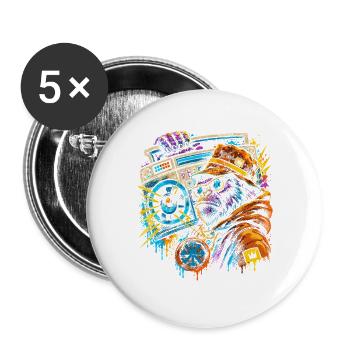 Gorilla mit Boombox Farbexplosion - Buttons groß 56 mm (5er Pack) - Weiß - Vorne