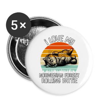 Lustige Norwegische Waldkatze - Buttons groß 56 mm (5er Pack) - Weiß - Vorne
