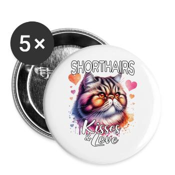 Exotische Kurzhaarkatze Liebe - Buttons groß 56 mm (5er Pack) - Weiß - Vorne