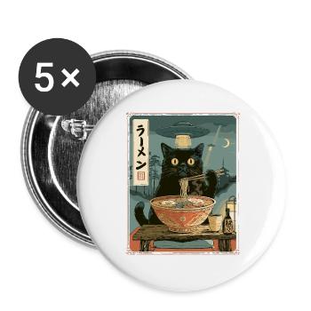 Katze, Ramen,UFO, Kawaii, Anime - Buttons groß 56 mm (5er Pack) - Weiß - Vorne
