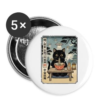 Katze, Ramen,UFO, Kawaii, Anime - Buttons groß 56 mm (5er Pack) - Weiß - Vorne