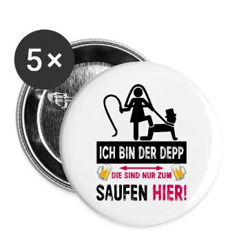 JGA Depp Shirt Lustiger Junggesellenabschied - Buttons groß 56 mm (5er Pack) - Weiß - Vorne