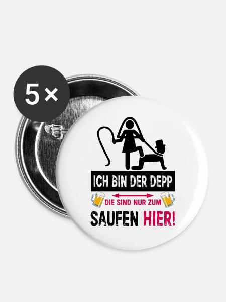 JGA Depp Shirt Lustiger Junggesellenabschied - Buttons groß 56 mm (5er Pack) - Weiß