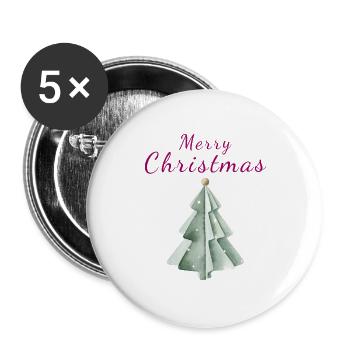 Minimalistischer Weihnachtsbaum Aquarell Tannenbau - Buttons groß 56 mm (5er Pack) - Weiß - Vorne