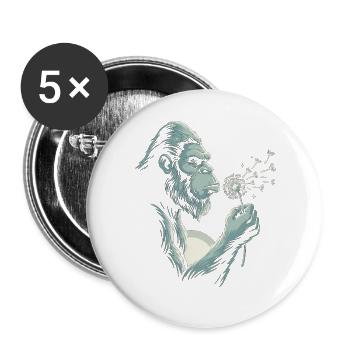 Nachdenklicher Gorilla-Löwenzahn-Liebhaber - Buttons groß 56 mm (5er Pack) - Weiß - Vorne