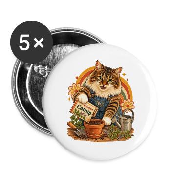 Katzenminze-Gärtner - Buttons groß 56 mm (5er Pack) - Weiß - Vorne