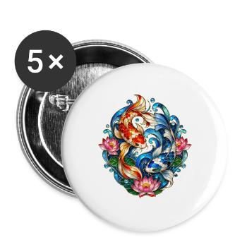 Koi-fische Japanische Koi-fische Koi-karpfen - Buttons groß 56 mm (5er Pack) - Weiß - Vorne