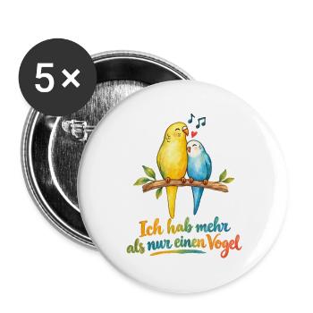 Zwei Vögel singen Liebe - ein Vogel in love  - Buttons groß 56 mm (5er Pack) - Weiß - Vorne