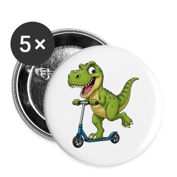 Süßer T-Rex auf Roller Cartoon Freund - Buttons groß 56 mm (5er Pack) - Weiß - Vorne