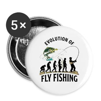 Evolution Fliegenfischerhumor - Buttons groß 56 mm (5er Pack) - Weiß - Vorne