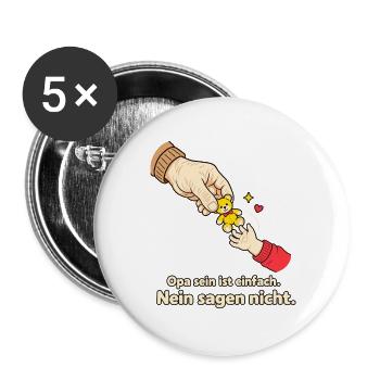 Stolzer Opa – Enkel verwöhnen | Opa Spruch - Buttons groß 56 mm (5er Pack) - Weiß - Vorne