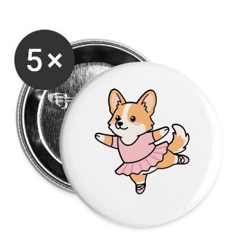 Niedliches Corgi-Ballett, Ballerina, lustiger Hund, Tanzkunst - Buttons groß 56 mm (5er Pack) - Weiß - Vorne