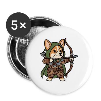 Niedlicher Corgi-Bogenschütze-RPG Fantasy-Gamer-Hund - Buttons groß 56 mm (5er Pack) - Weiß - Vorne