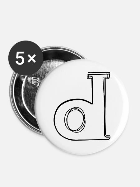 Kleinbuchstabe d handgezeichnet - Buttons groß 56 mm (5er Pack) - Weiß