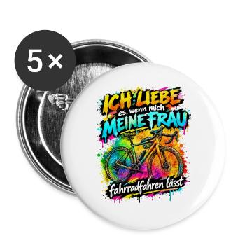 Ich liebe es, wenn meine Frau Fahrradfahren gravel - Buttons groß 56 mm (5er Pack) - Weiß - Vorne