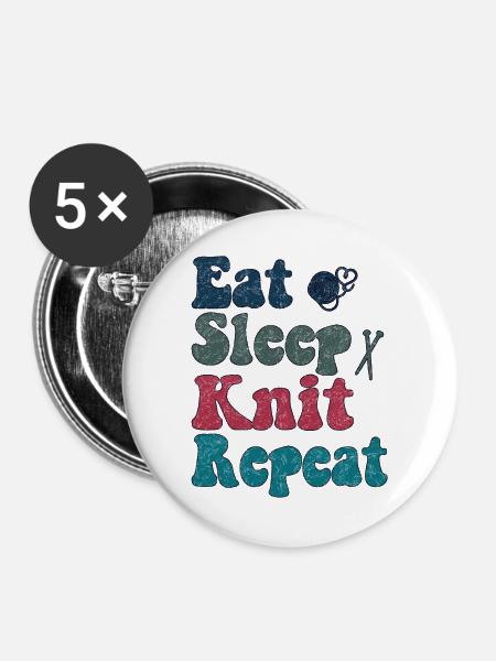 Stricken - Eat Sleep Knit Repeat - Buttons groß 56 mm (5er Pack) - Weiß