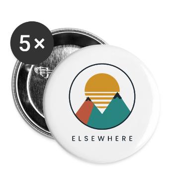 Elsewhere – Retro Mountain Sunset - Buttons groß 56 mm (5er Pack) - Weiß - Vorne
