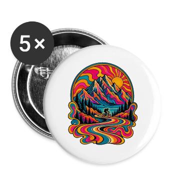 Psychedelische Berglandschaft Radfahrt 70er retro - Buttons groß 56 mm (5er Pack) - Weiß - Vorne