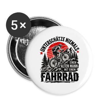 Alter Mann auf Mountainbike im Alpenlook Bike - Buttons groß 56 mm (5er Pack) - Weiß - Vorne
