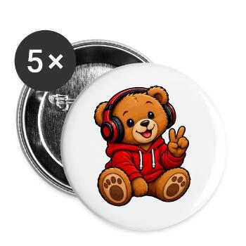 Kuschelbär Kopfhörer Hoodie - Buttons groß 56 mm (5er Pack) - Weiß - Vorne