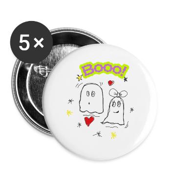 Geisterduo-Doodle - Buttons groß 56 mm (5er Pack) - Weiß - Vorne