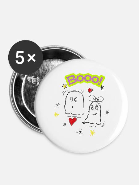 Geisterduo-Doodle - Buttons groß 56 mm (5er Pack) - Weiß