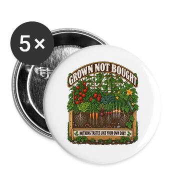 Grown Not Bought Garten-Illustration - Buttons groß 56 mm (5er Pack) - Weiß - Vorne