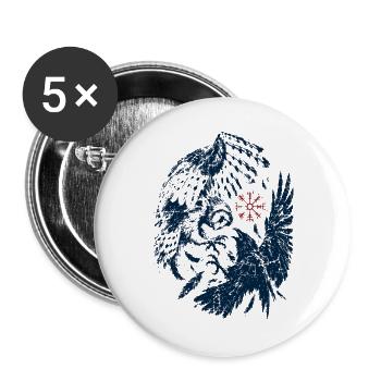 Nordische Mythologie Eule & Rabe - Buttons groß 56 mm (5er Pack) - Weiß - Vorne