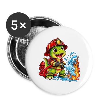 Feuerwehr Dinosaurier löscht Feuer für Kinder - Buttons groß 56 mm (5er Pack) - Weiß - Vorne