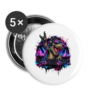 Techno Dinosaurier DJ mit Kopfhörern - Buttons groß 56 mm (5er Pack) - Weiß - Vorne