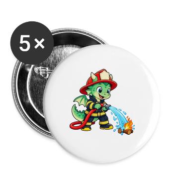 Feuerwehr Drache löscht Feuer - Buttons groß 56 mm (5er Pack) - Weiß - Vorne