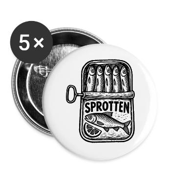 Sprotten – Maritimes Retro Fischmotiv - Buttons groß 56 mm (5er Pack) - Weiß - Vorne