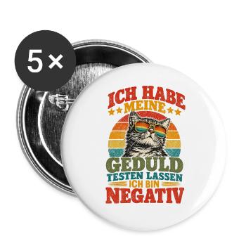 Geduld testen: Negativ Katze Retro coole Katze  - Buttons groß 56 mm (5er Pack) - Weiß - Vorne