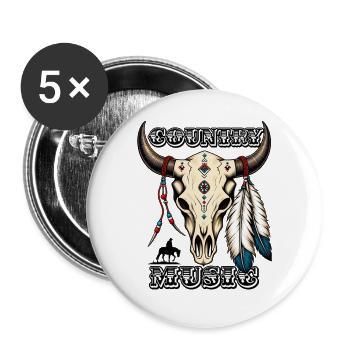 Country Music – Western Bull Skull - Buttons groß 56 mm (5er Pack) - Weiß - Vorne