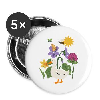 Blumenzeichnung · Biene · Ente · Blüten - Buttons groß 56 mm (5er Pack) - Weiß - Vorne