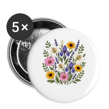 Weisse Lilie violette Iris Lavendel Cottagecore - Buttons groß 56 mm (5er Pack) - Weiß - Vorne
