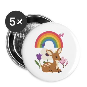Pflanzenliebhaber · Mohn · Rehkitz · Blumenstrauß - Buttons groß 56 mm (5er Pack) - Weiß - Vorne