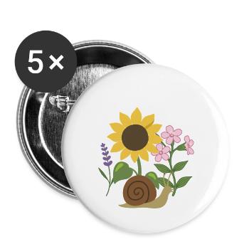 Illustration · Schnecke · Blumen · Natur - Buttons groß 56 mm (5er Pack) - Weiß - Vorne