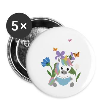 Veilchen · Garten · Bücher Einhorn · Schmetterling - Buttons groß 56 mm (5er Pack) - Weiß - Vorne